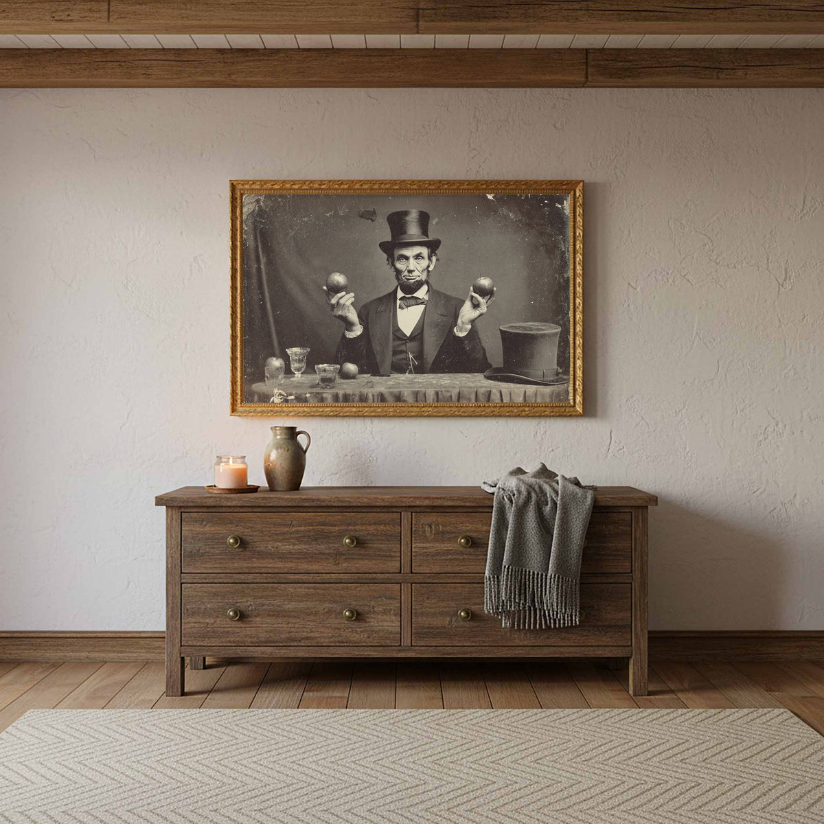 Lincoln Portrait Canvas Art – styled room view 10