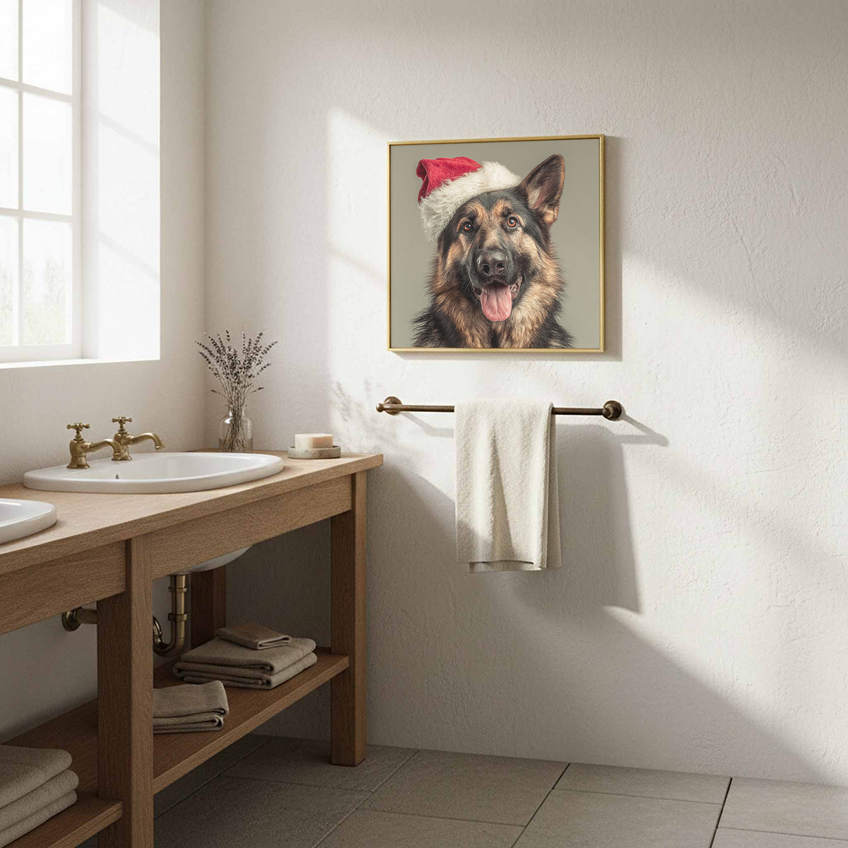 German Shepherd Santa Hat Canvas Print – styled room view 11