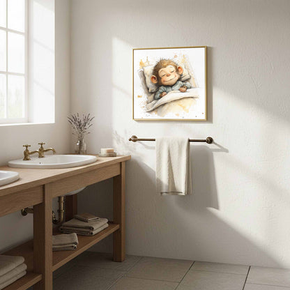 Sleeping Monkey Watercolor Print – styled room view 11