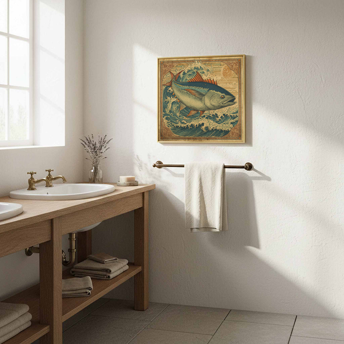 Vintage Tuna Ocean Wall Art – styled room view 12