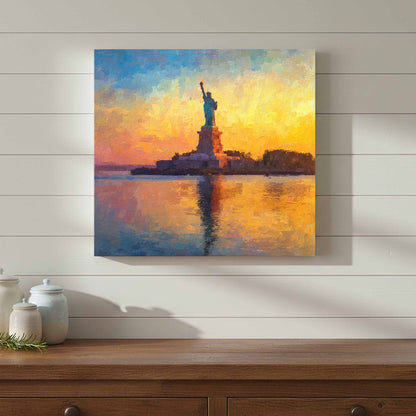 Statue of Liberty Sunrise Canvas Print – styled room view 11
