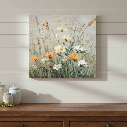 Vintage Wildflower Oil Painting Canvas Art – styled room view 11