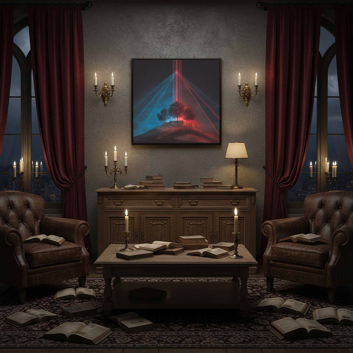 Futuristic Laser Tree Canvas Print – styled room view 11