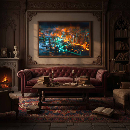 Cyberpunk Circuit Board Canvas Print – styled room view 11