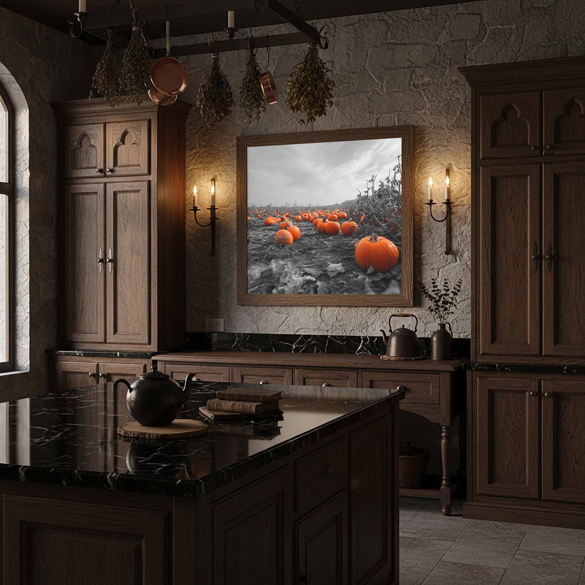 Autumn Pumpkin Field Wall Art – styled room view 11