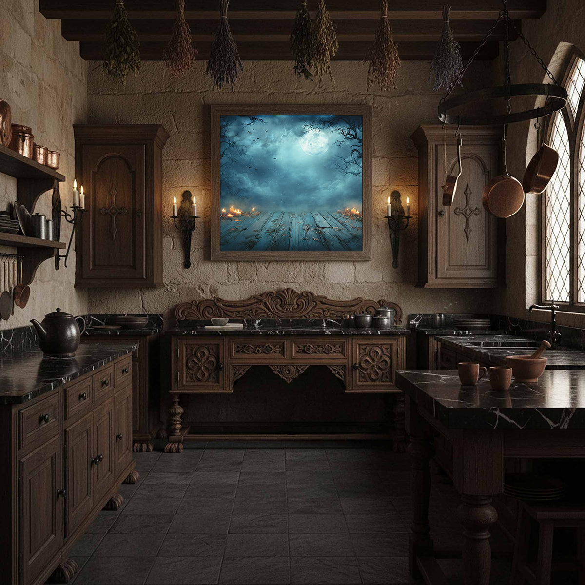 Halloween Moon Canvas Wall Art – styled room view 11