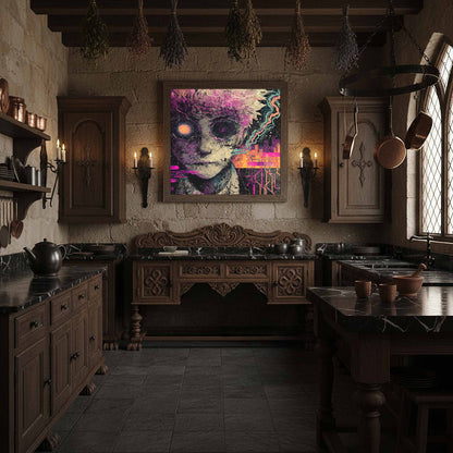 Surreal Cyberpunk Face Canvas Wall Art – styled room view 10