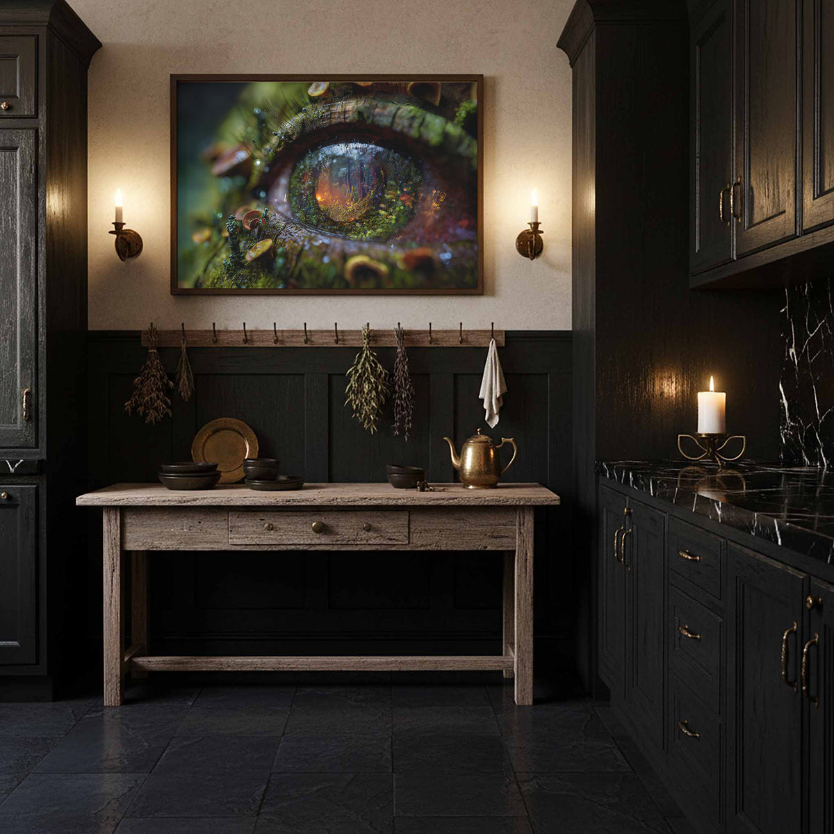 Ancient Tree Eye Canvas Art – styled room view 11