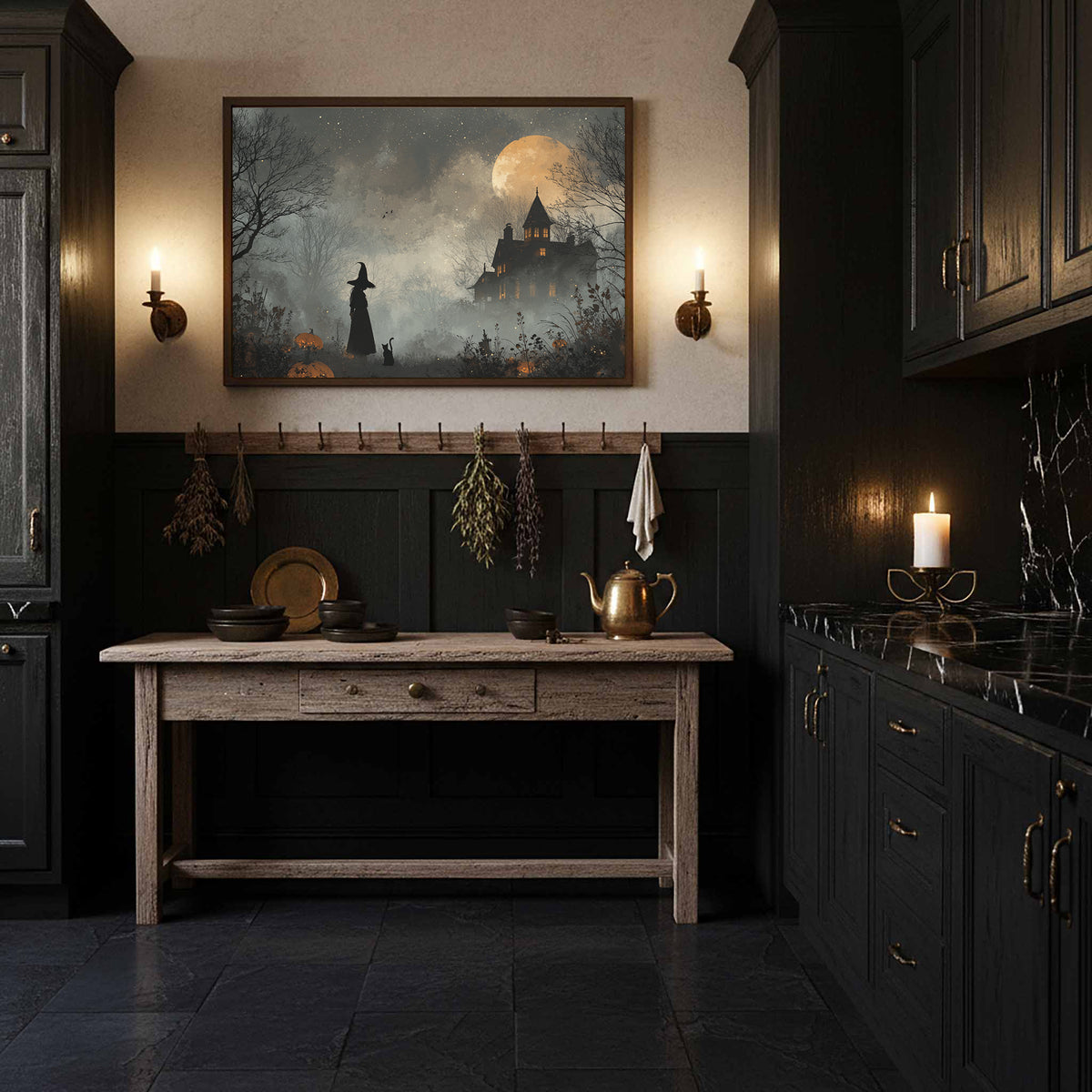 Spooky Witch Halloween Wall Art – styled room view 11