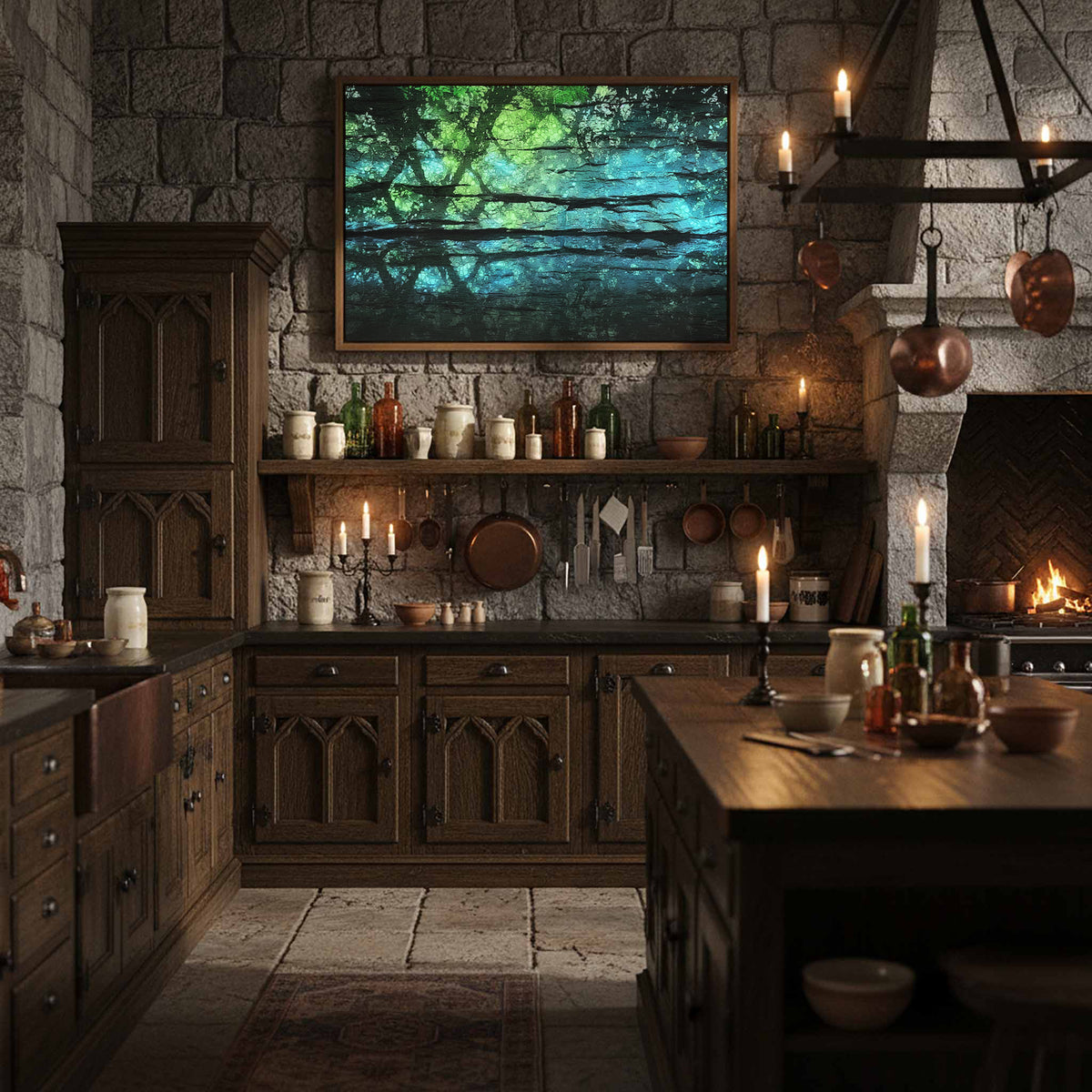 Illuminated Cave Wall Art – styled room view 2