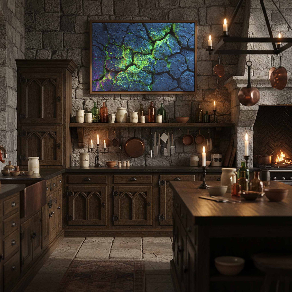 Cracked Rock Wall Canvas Art – styled room view 10