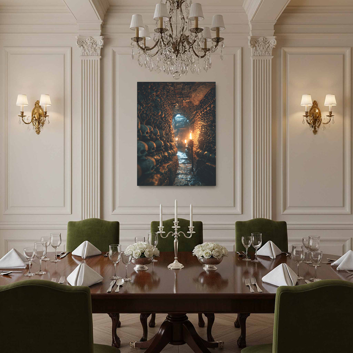 Dark Catacomb Canvas Wall Art – styled room view 10