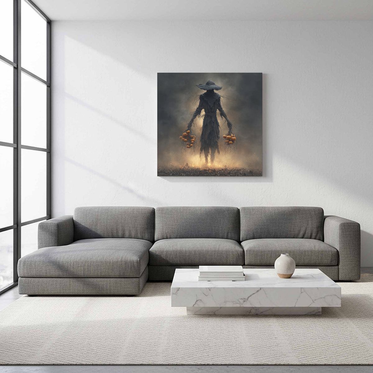 Dark Fantasy Scarecrow Canvas Art – styled room view 11