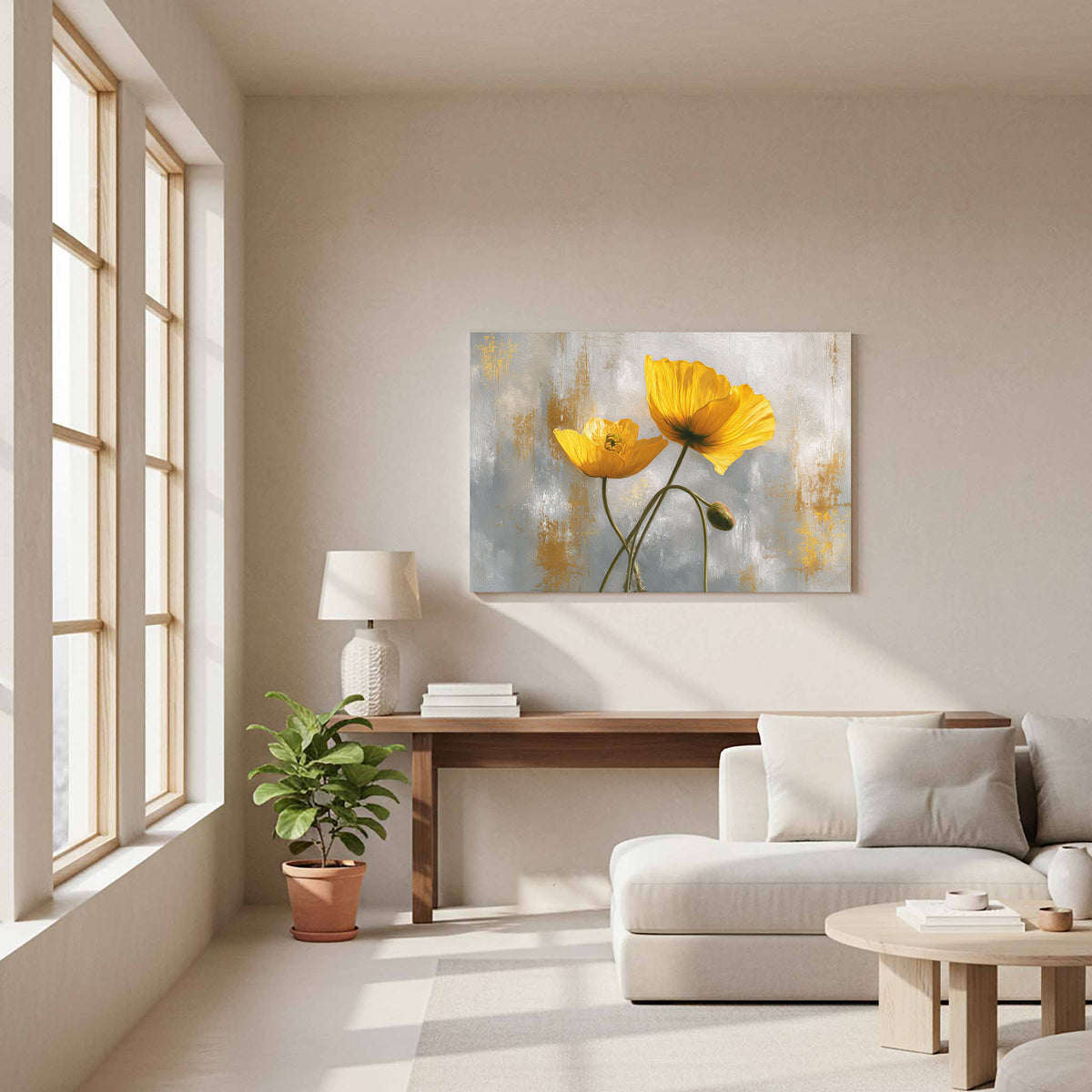 Golden Poppy Flowers Canvas Print – styled room view 11