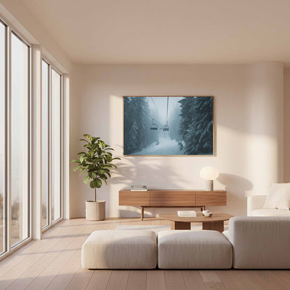 Winter Ski Lift Canvas Wall Art – styled room view 6