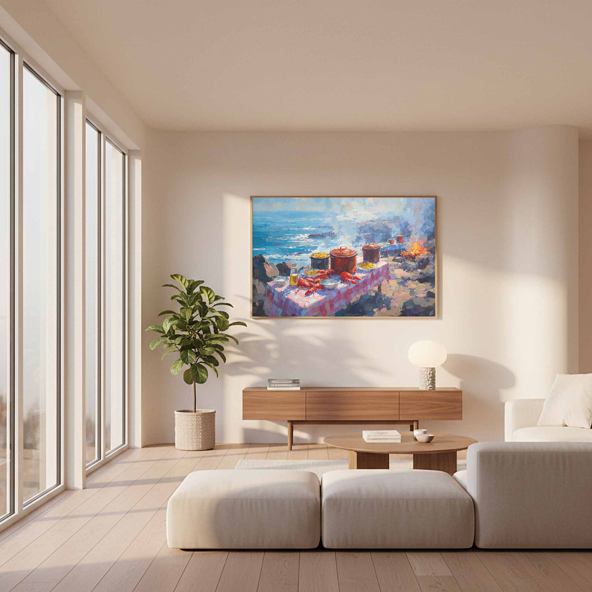 Coastal Lobster Feast Canvas Art – styled room view 11