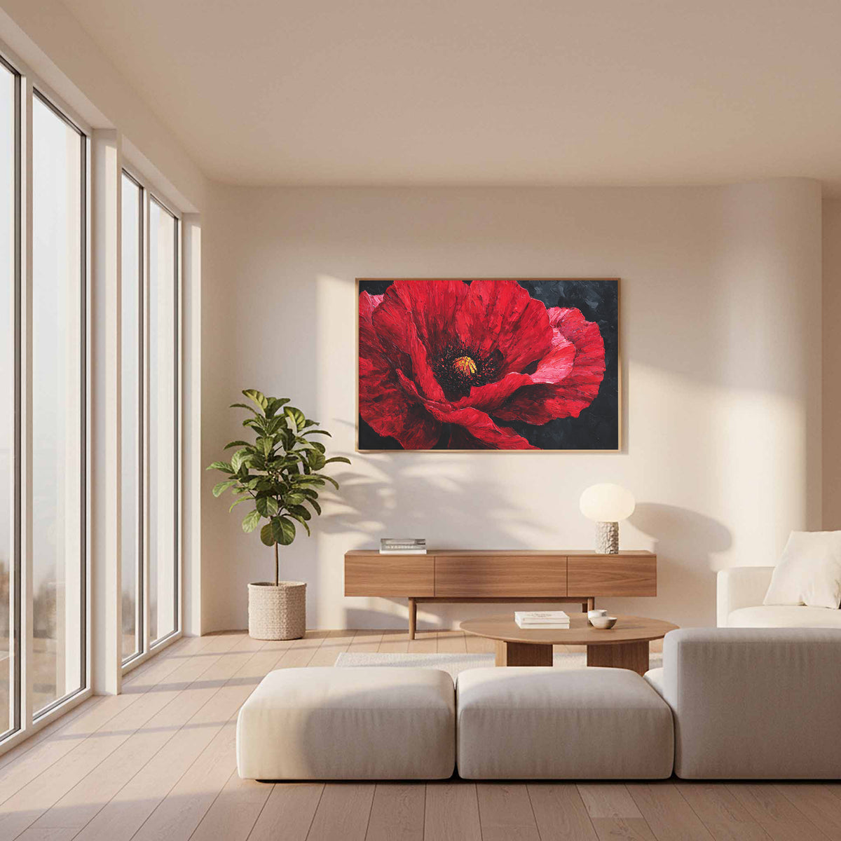 Red Poppy Canvas Wall Art – styled room view 12