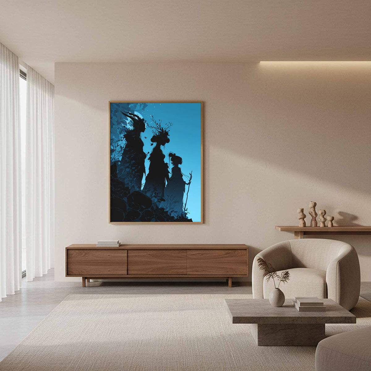 The Fates Silhouette Canvas Art – styled room view 11