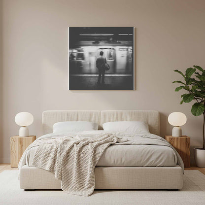 Black &amp; White NYC Subway Wall Art – styled room view 11