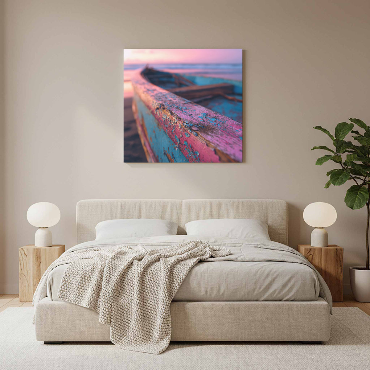 Vintage Surfboard Canvas Print – styled room view 11