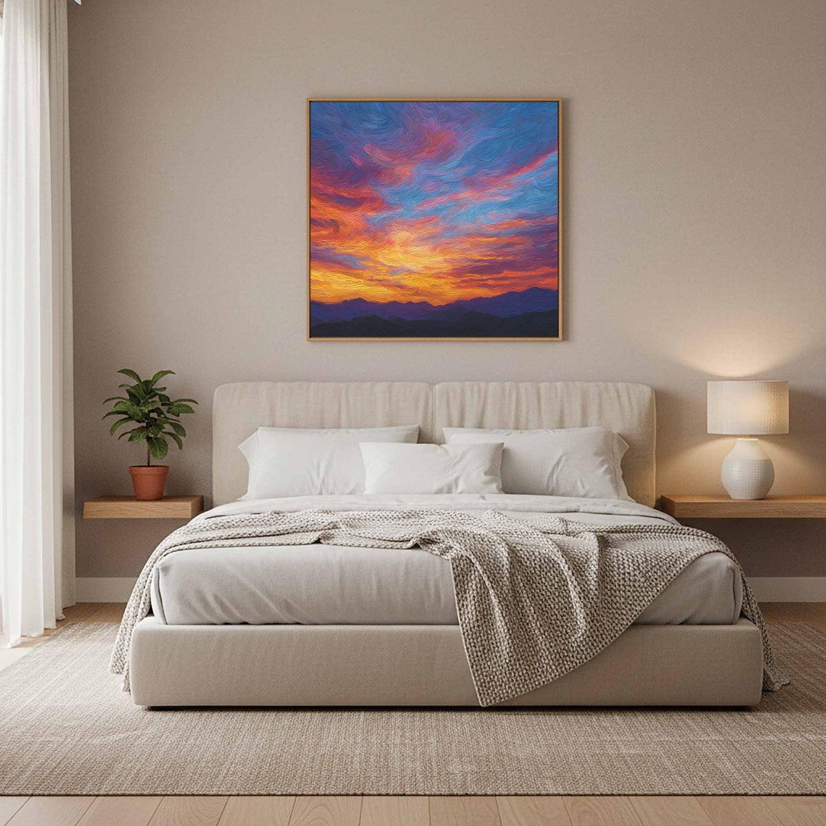 Sunset Sky Canvas Wall Art – styled room view 11