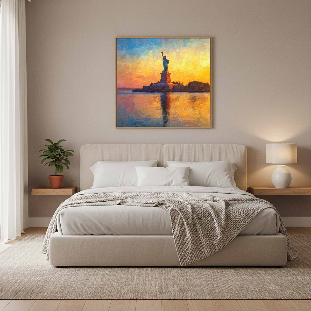 Statue of Liberty Sunrise Canvas Print – styled room view 12