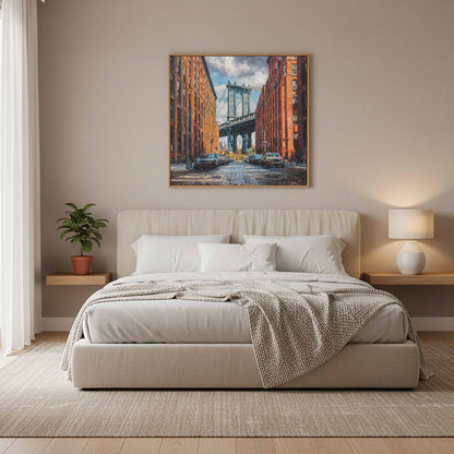 Manhattan Bridge DUMBO Brooklyn Canvas Art – styled room view 11