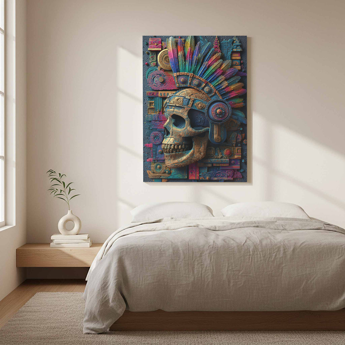 Mexican Sugar Skull Canvas Wall Art – styled room view 11