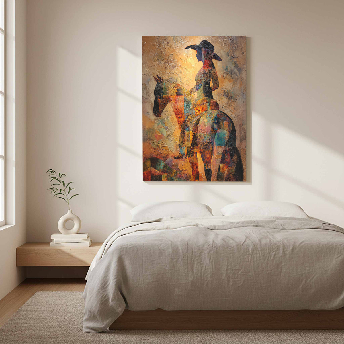 Western Cowgirl Abstract Canvas Art – styled room view 11