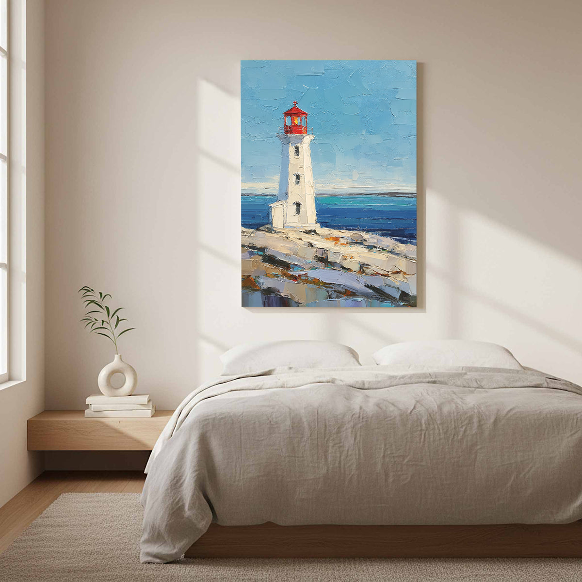 Peggy's Point Lighthouse Canvas Wall Art – styled room view 11