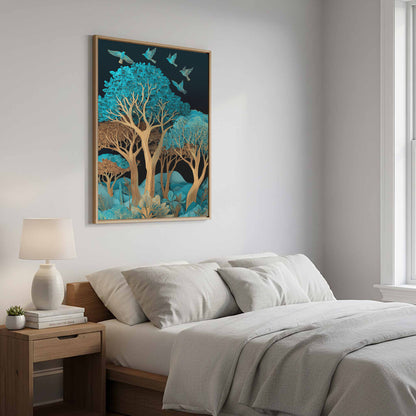 Turquoise Paper Cut Art Canvas Print – styled room view 11