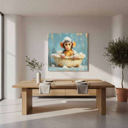 Young Monkey Bathtub Print – styled room view 12