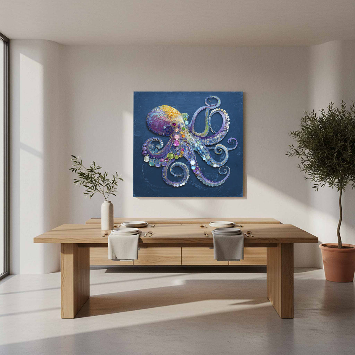 Decorative Octopus Canvas Wall Art – styled room view 11
