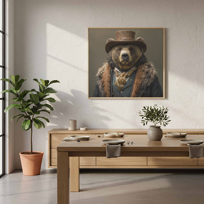 Western Bear Gentleman Canvas Wall Art – styled room view 11