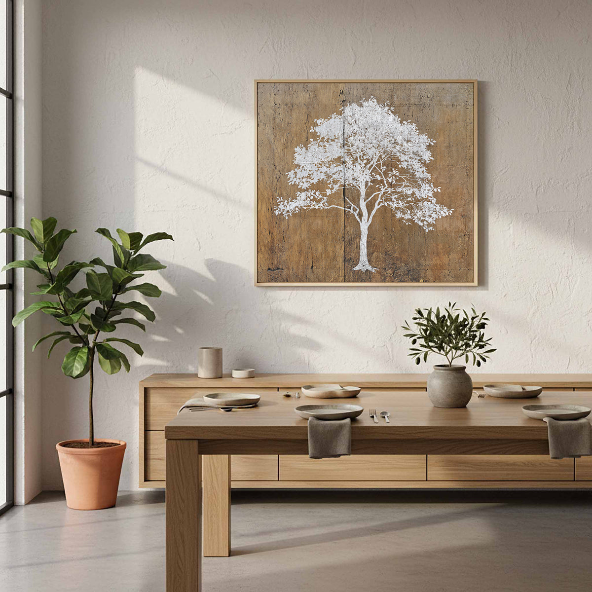 White Tree Silhouette Wall Art – styled room view 11