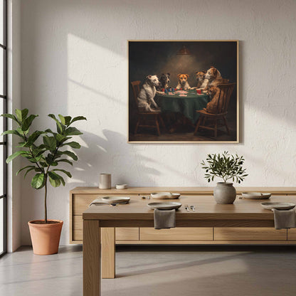 Dogs Playing Poker Canvas Wall Art – styled room view 12