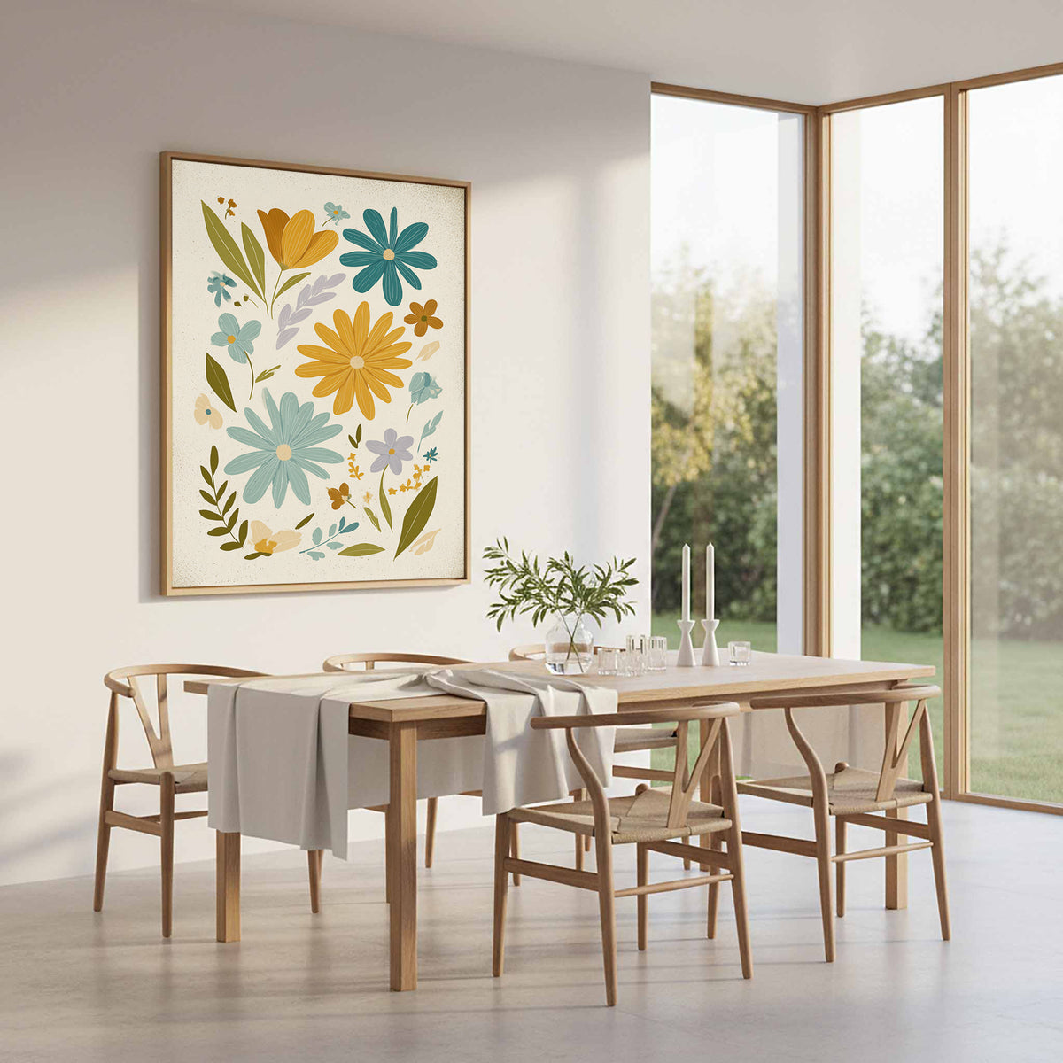Mid-Century Modern Floral Wall Art – styled room view 11