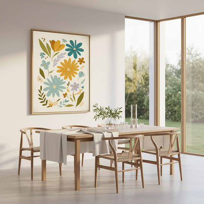 Mid-Century Modern Floral Wall Art – styled room view 11