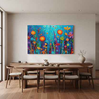 Colorful Abstract Garden Canvas Art – styled room view 12