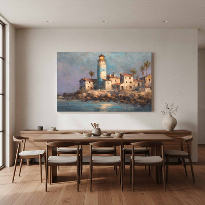 Santa Marta Lighthouse Oil Painting – styled room view 12