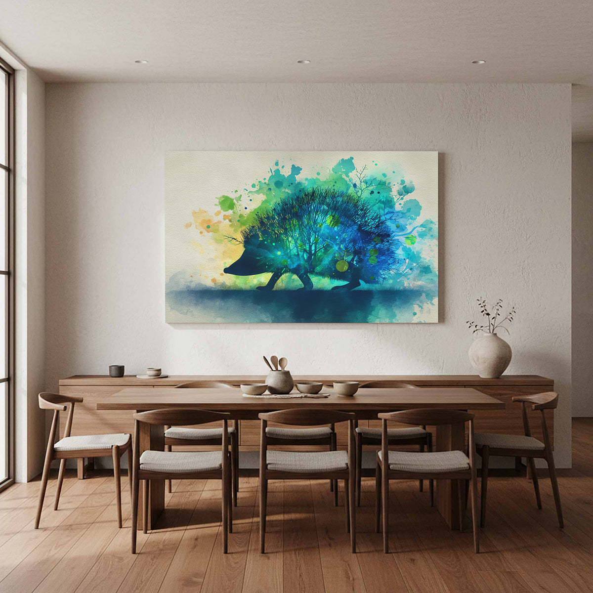 Hedgehog Watercolor Wall Art – styled room view 12
