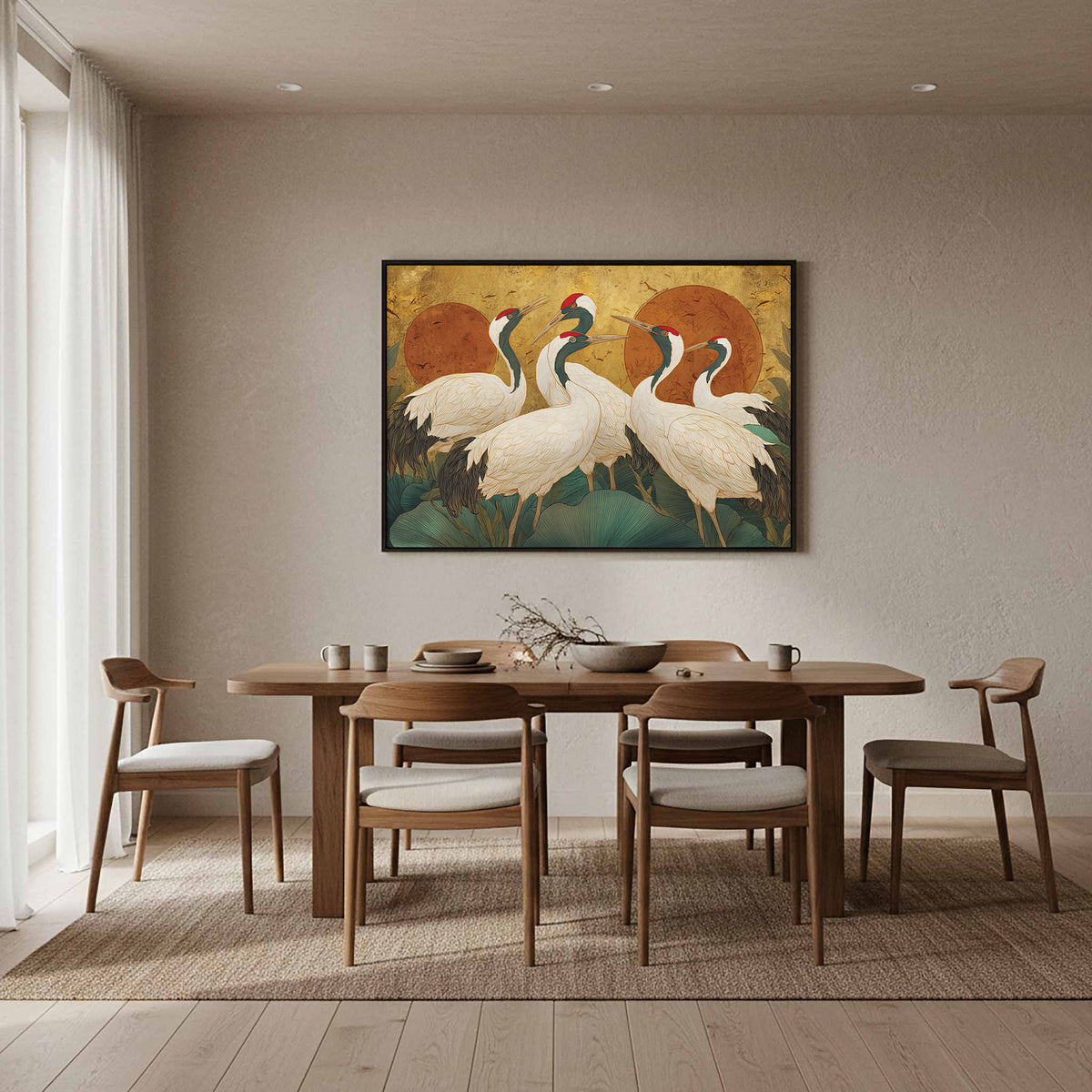 Elegant Crane Art Print – styled room view 12