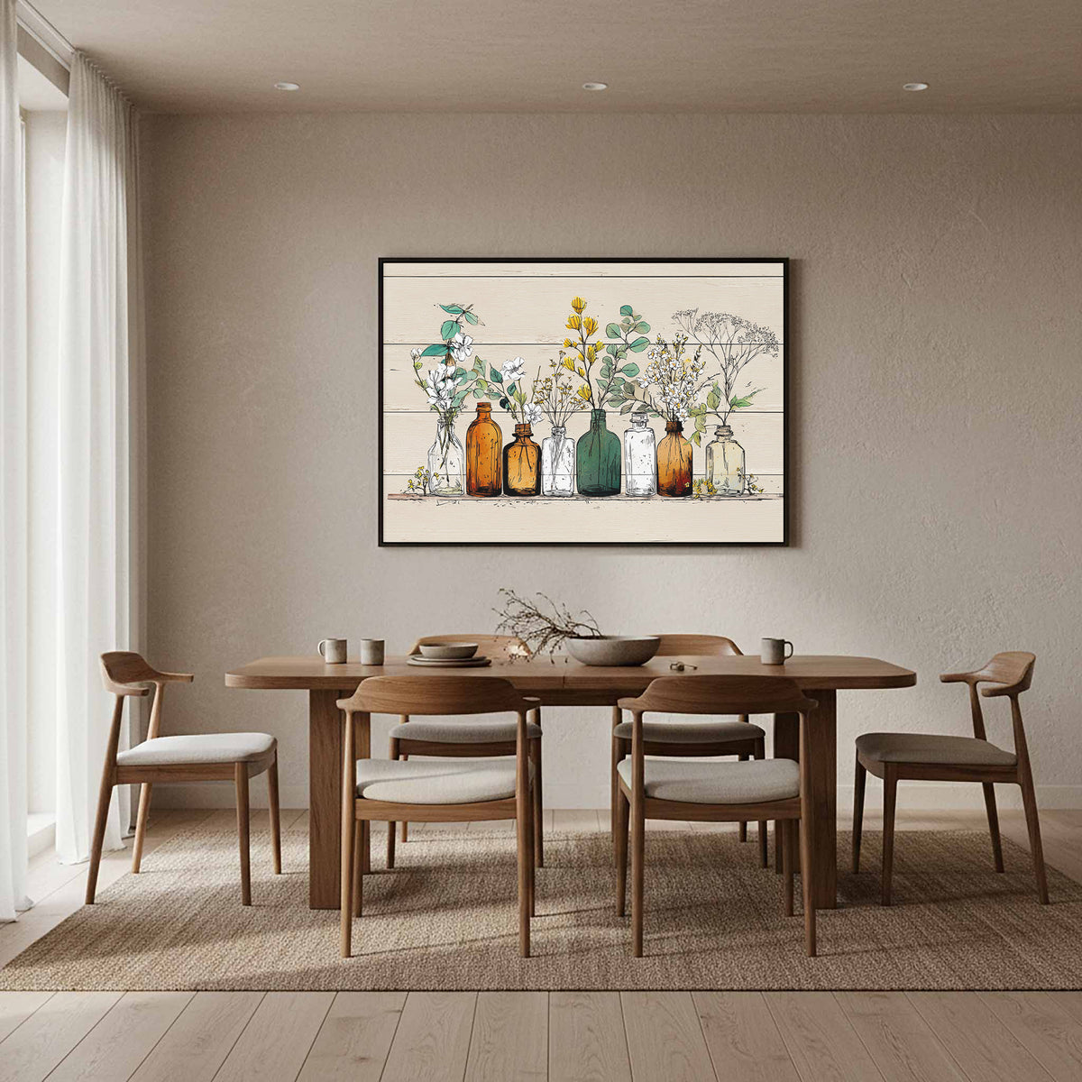 Botanical Glass Bottles Wall Art – styled room view 10