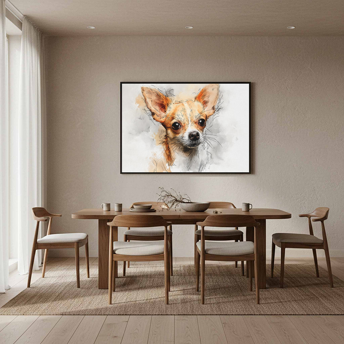 Chihuahua Portrait Canvas Wall Art – styled room view 11