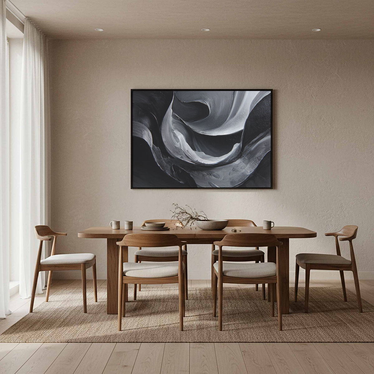 Abstract Monochrome Figure Wall Art – styled room view 12