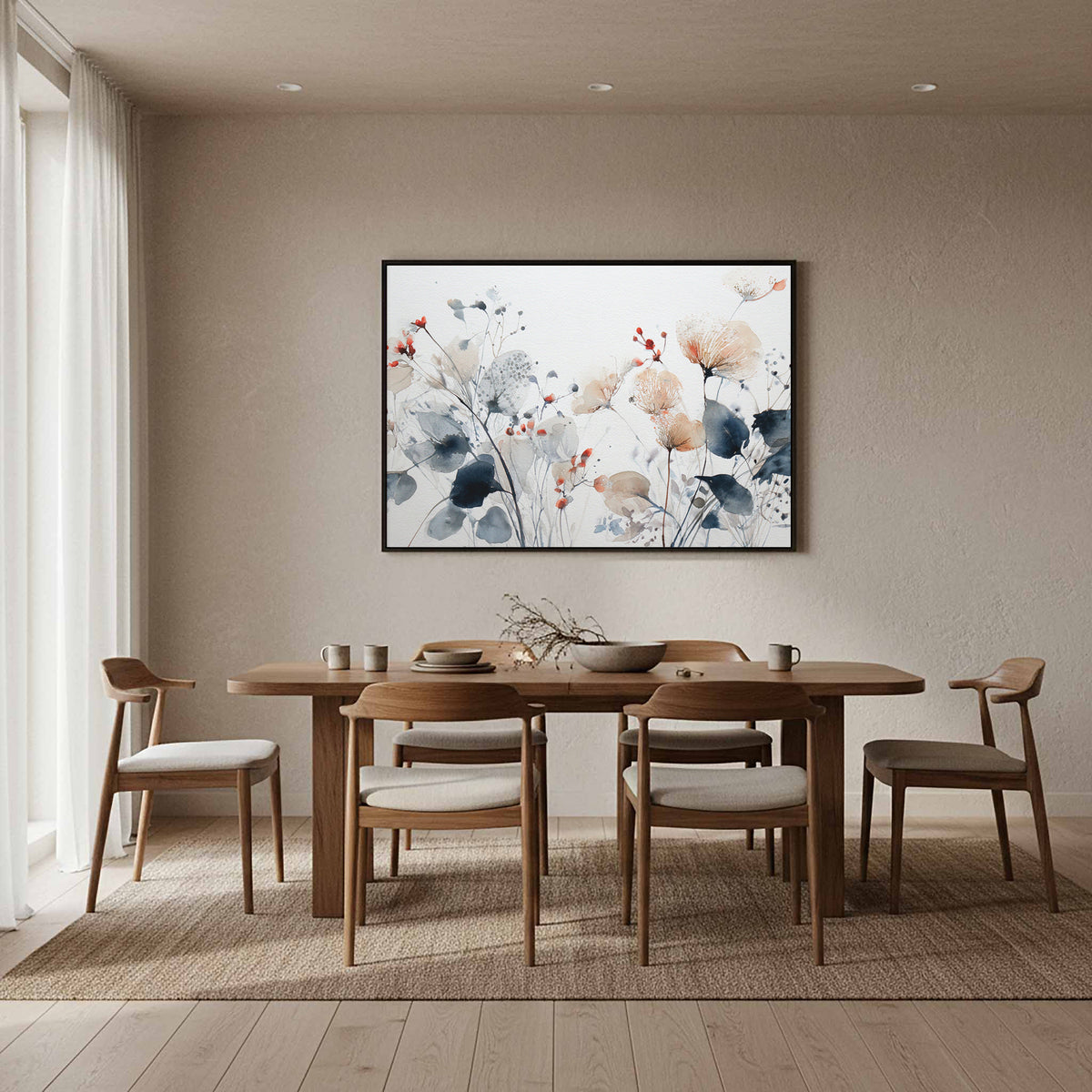 Abstract Watercolor Floral Wall Art – styled room view 12