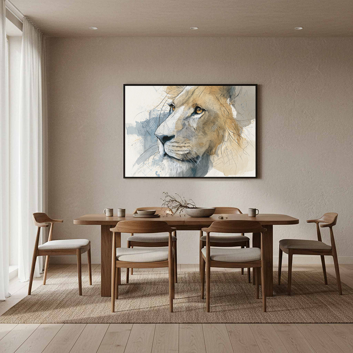 Lion Portrait Canvas Wall Art – styled room view 10