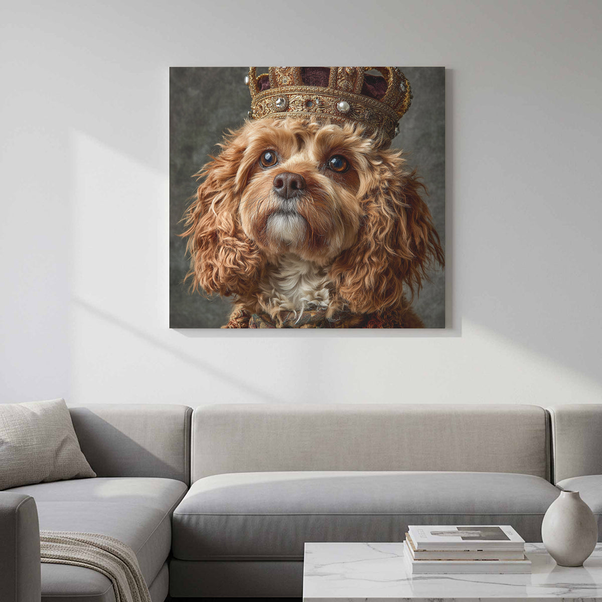Cavapoo Dog Crown Canvas Print – styled room view 10
