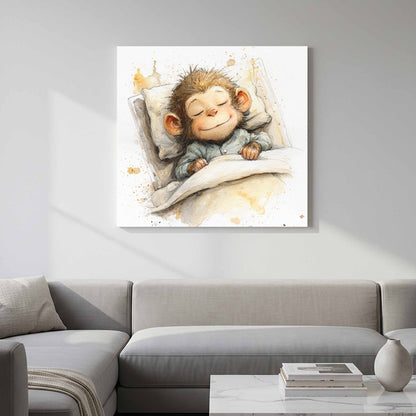 Sleeping Monkey Watercolor Print – styled room view 12