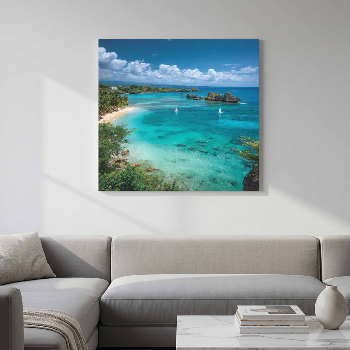 Tropical Beach Canvas Print – styled room view 11